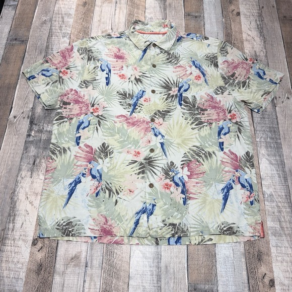 Tommy Bahama Other - Tommy Bahama Shirt Men XL 100% Silk Hawaiian Green Tropical Parrot Camp Aloha